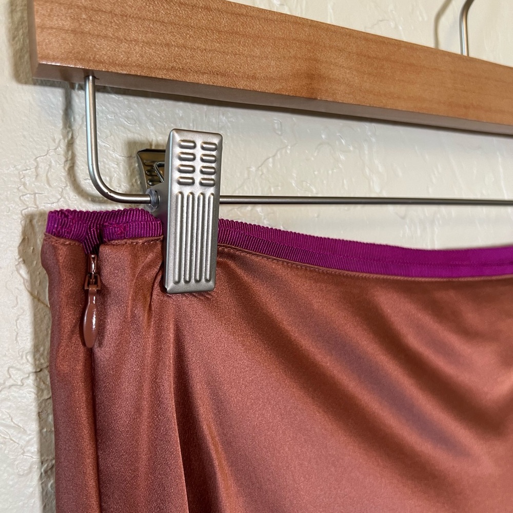 Rag & Bone Silk Midi Skirt Size 2 | Copper Satin Bias Cut Skirt - Picture 3 of 8
